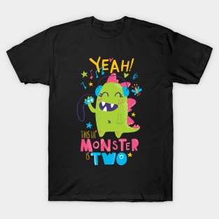 Music Monster Themed 2 Year Old Toddler Girl Second Birthday T-Shirt